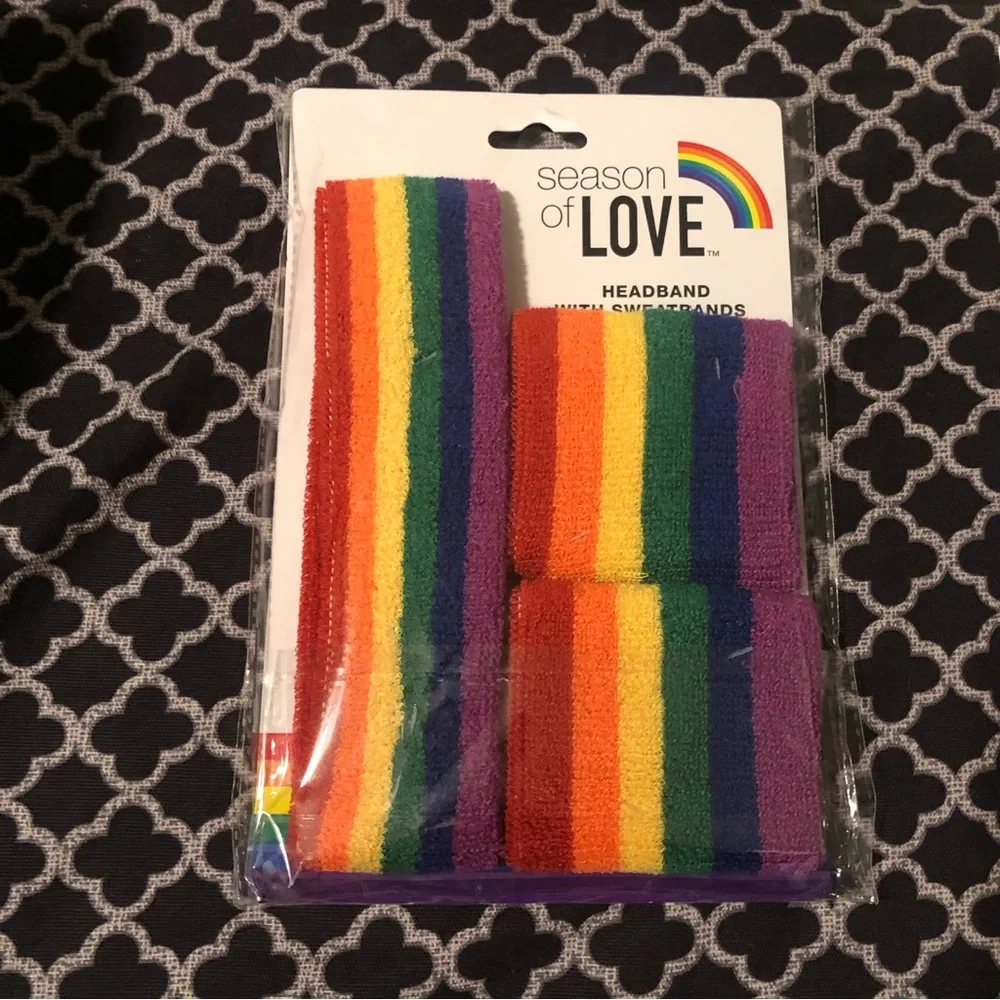 Disney Rainbow Pride Bundle Sunglasses Stickers Headband Sweatband Fan (4 Items)